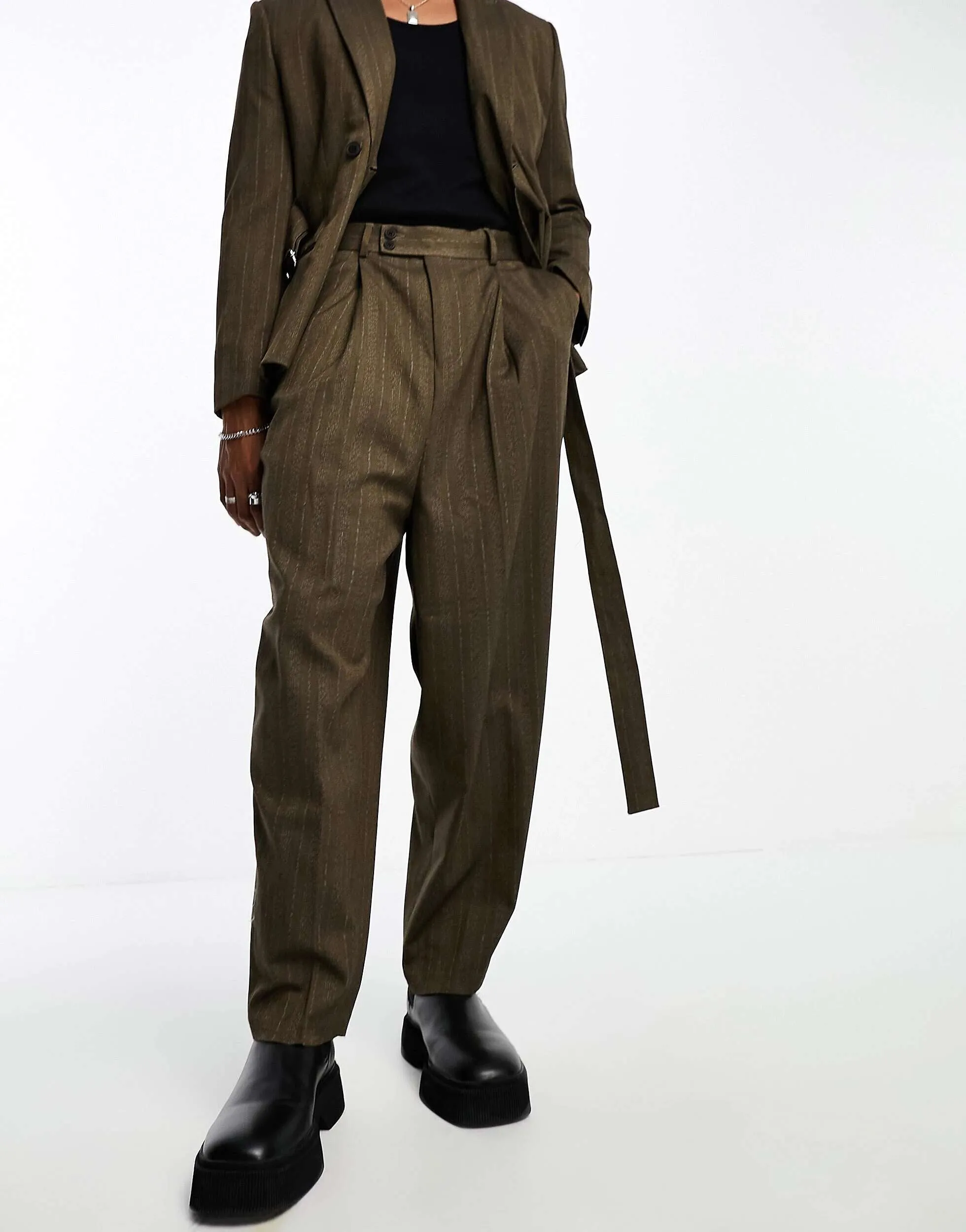 ASOS Oversized Suit Pants in Tonal Stripe