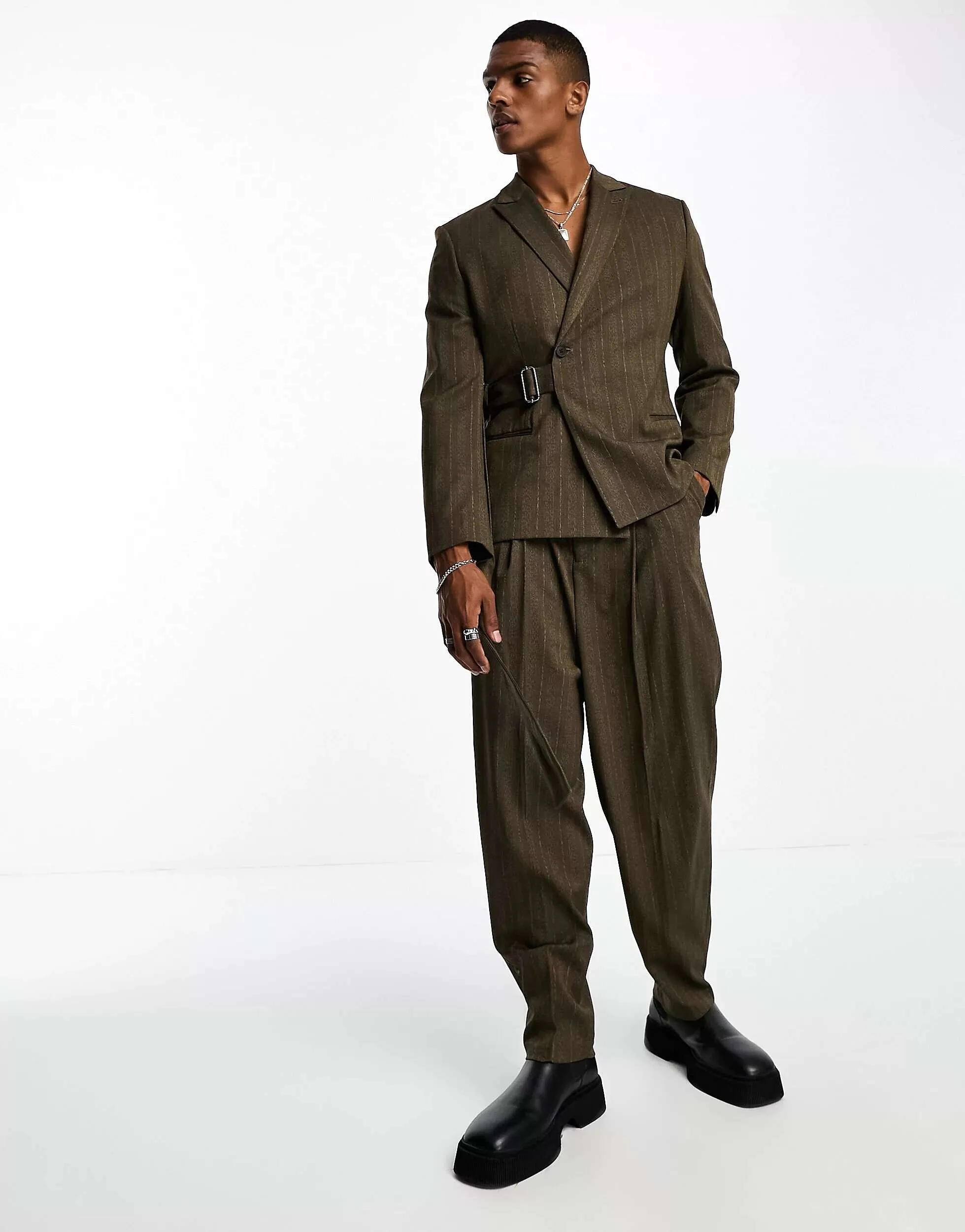 ASOS Oversized Suit Pants in Tonal Stripe