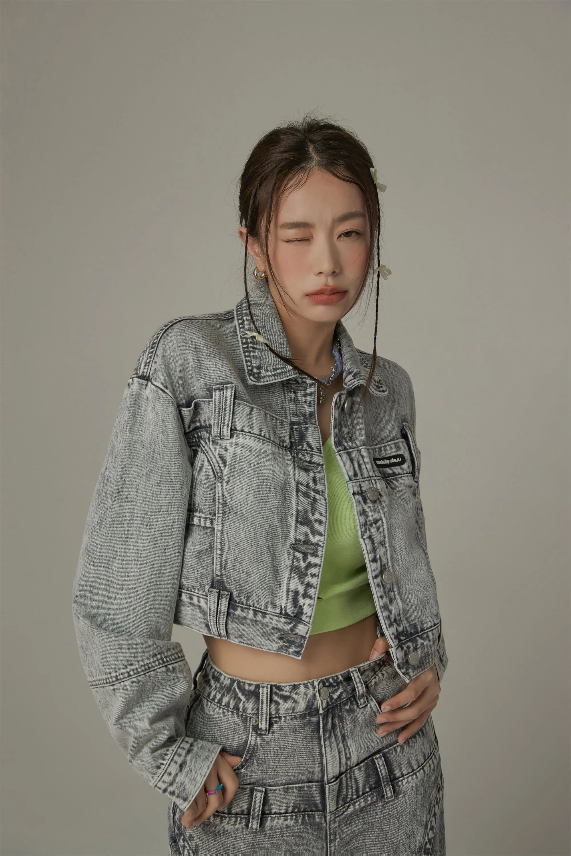 Back Cut Out Cropped Denim Jacket