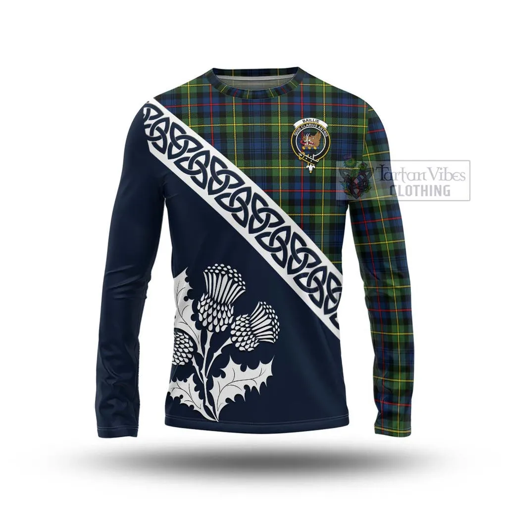 Baillie (Bailey) Tartan Long Sleeve T-Shirt Featuring Thistle and Scotland Map