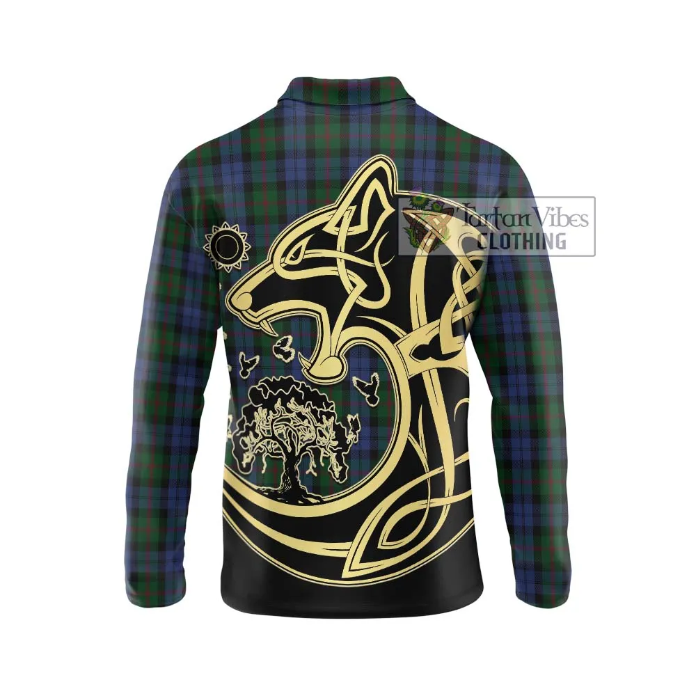 Baird Tartan Long Sleeve Polo Shirt with Family Crest Celtic Wolf Style