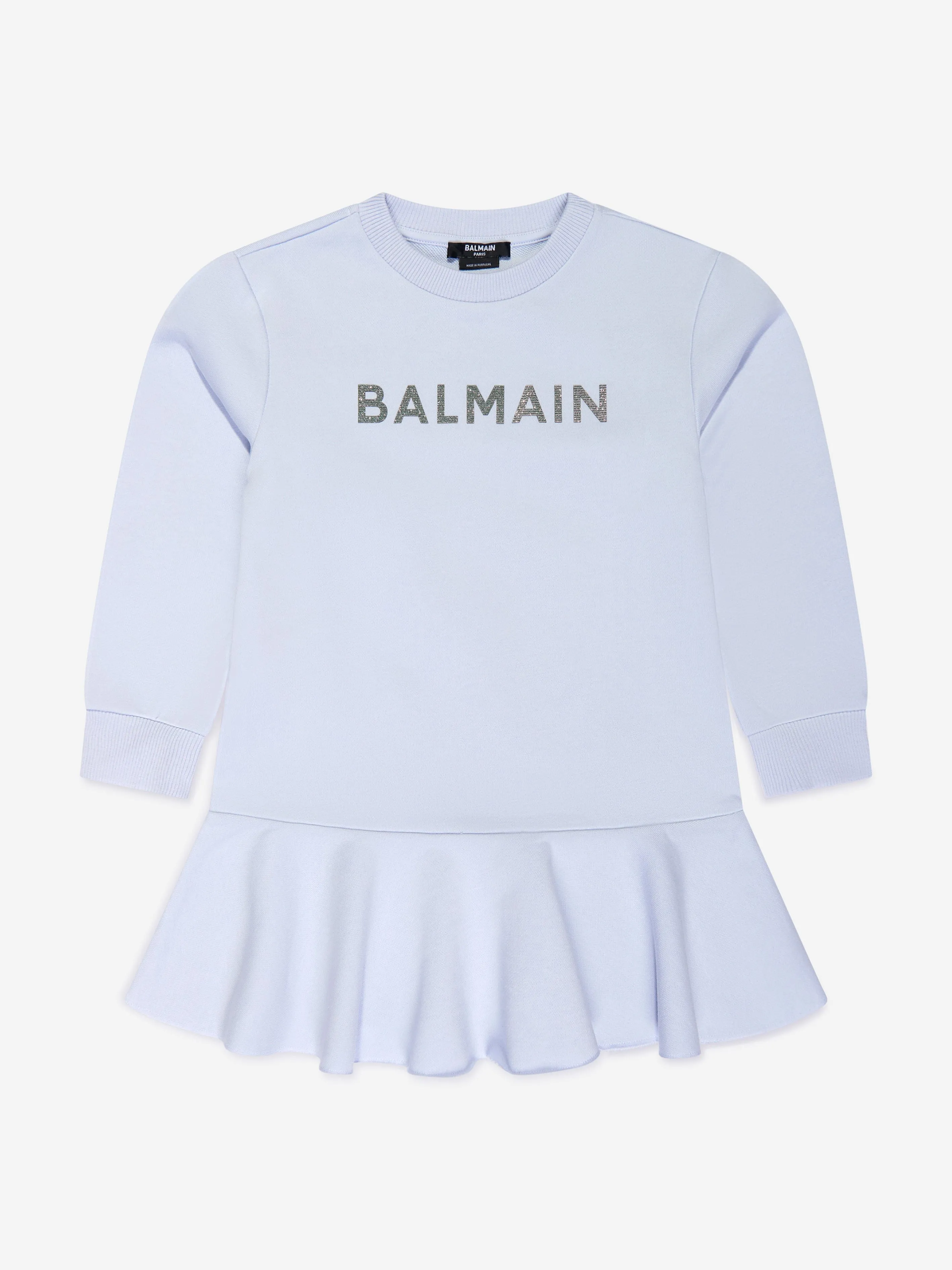 Balmain Girls Logo Jersey Dress in Grey