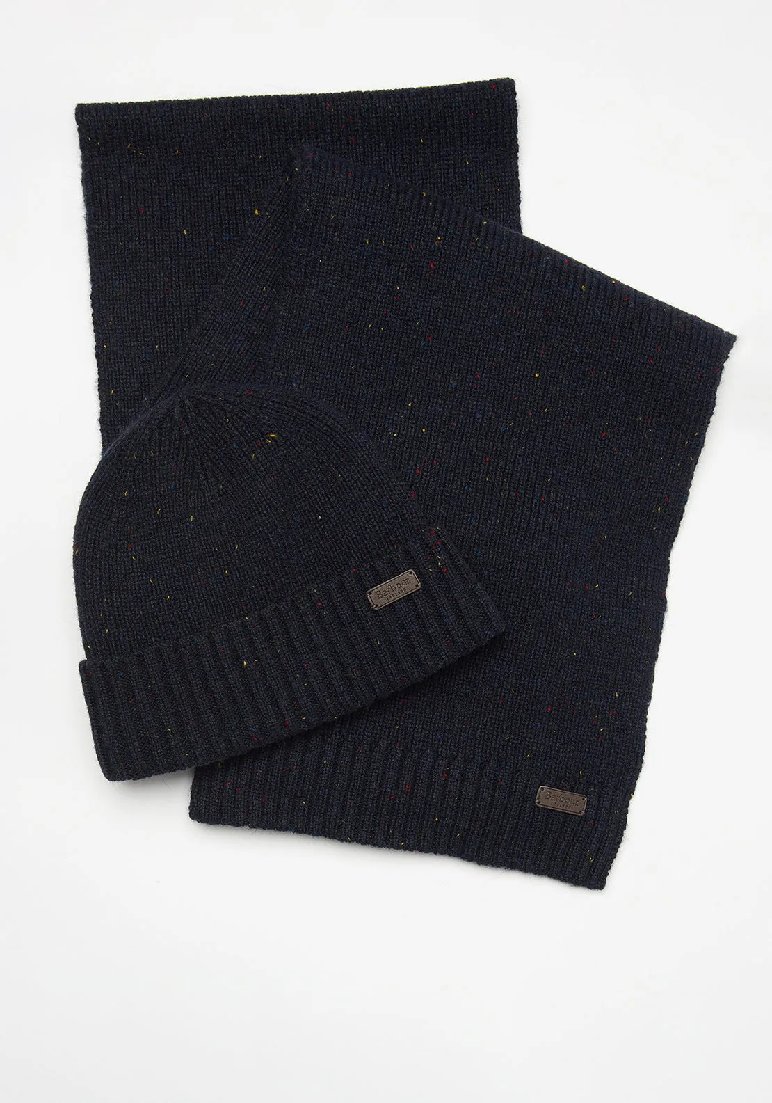 Barbour Carlton Fleck Beanie & Scarf Gift Set, Navy