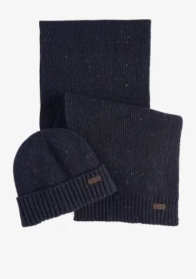 Barbour Carlton Fleck Beanie & Scarf Gift Set, Navy