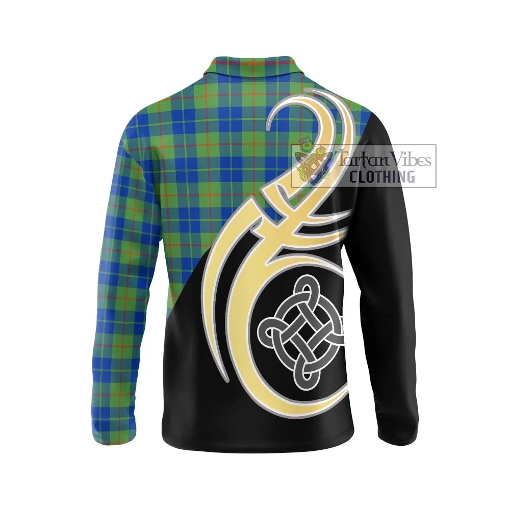 Barclay Hunting Ancient Tartan Long Sleeve Polo Shirt with Family Crest and Celtic Symbol Style