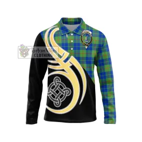 Barclay Hunting Ancient Tartan Long Sleeve Polo Shirt with Family Crest and Celtic Symbol Style