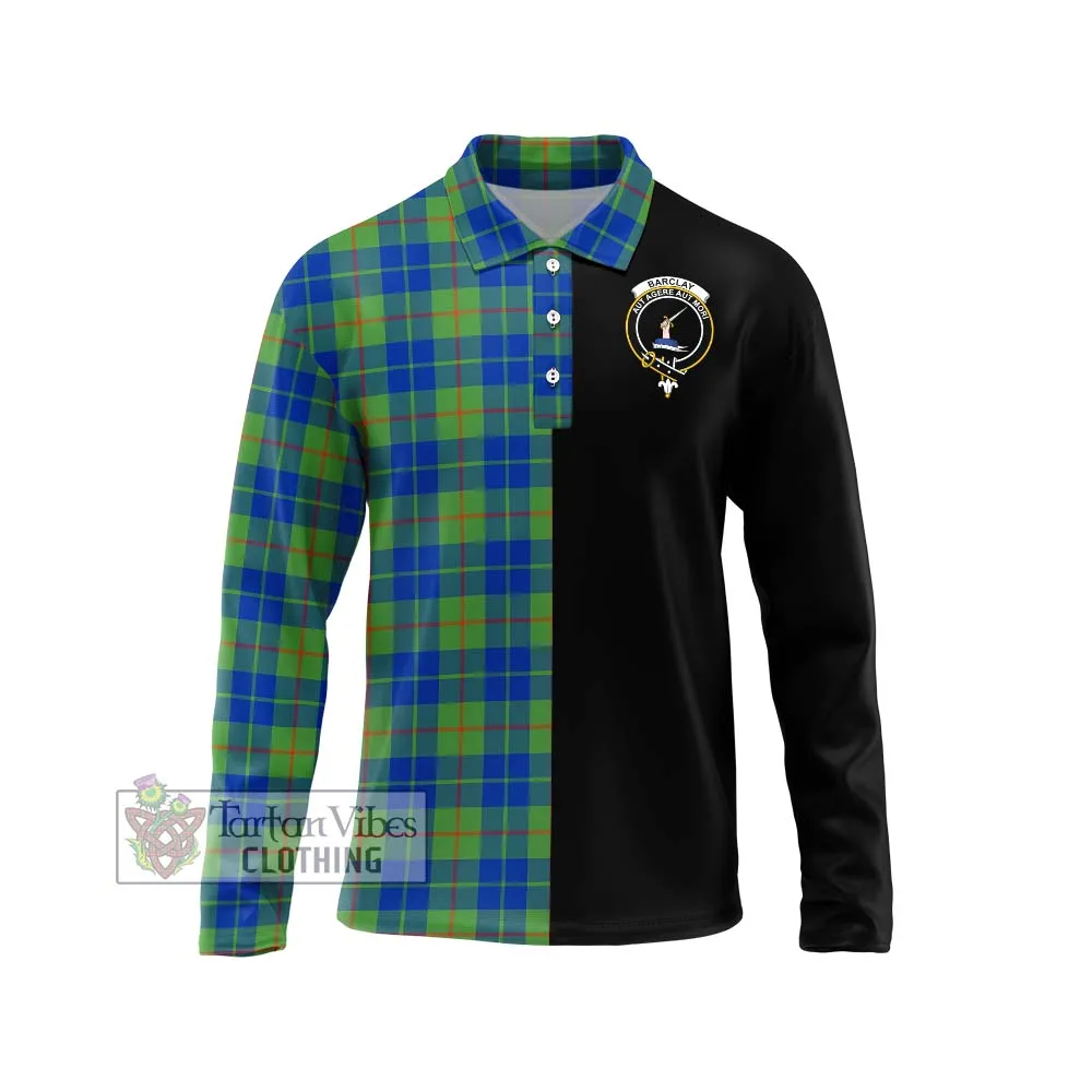 Barclay Hunting Ancient Tartan Long Sleeve Polo Shirt with Family Crest and Half Of Me Style