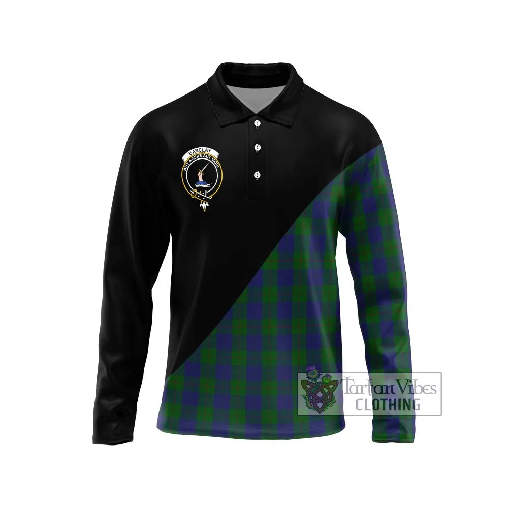 Barclay Tartan Long Sleeve Polo Shirt with Family Crest and Military Logo Style