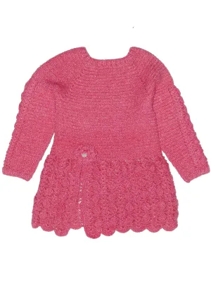 Beautiful Handmade Crochet Full Sleeve Frock For Baby- Pale Violet Red