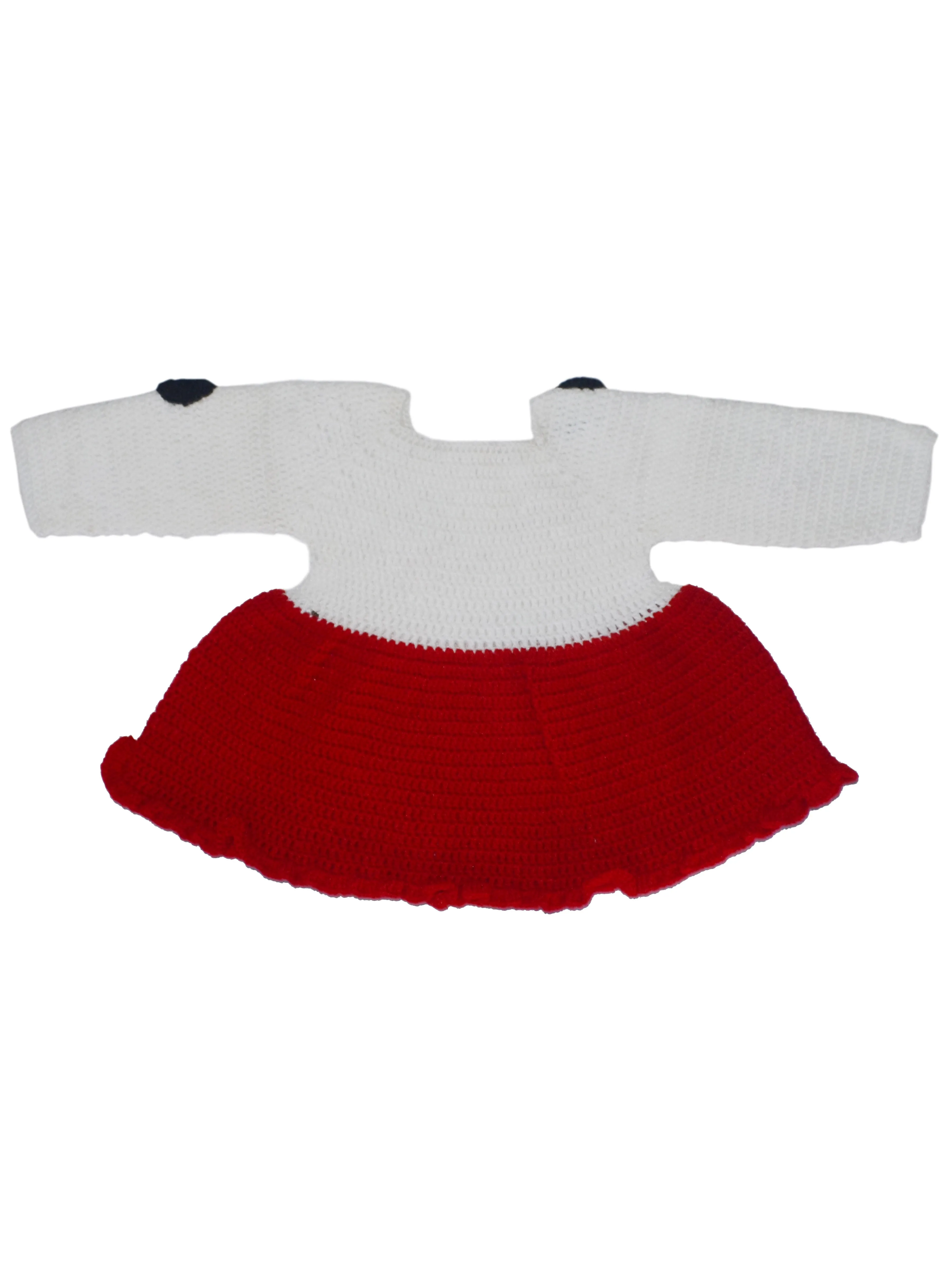 Beautiful Red & White Disney Style handmade Crochet Baby Frock With Cap