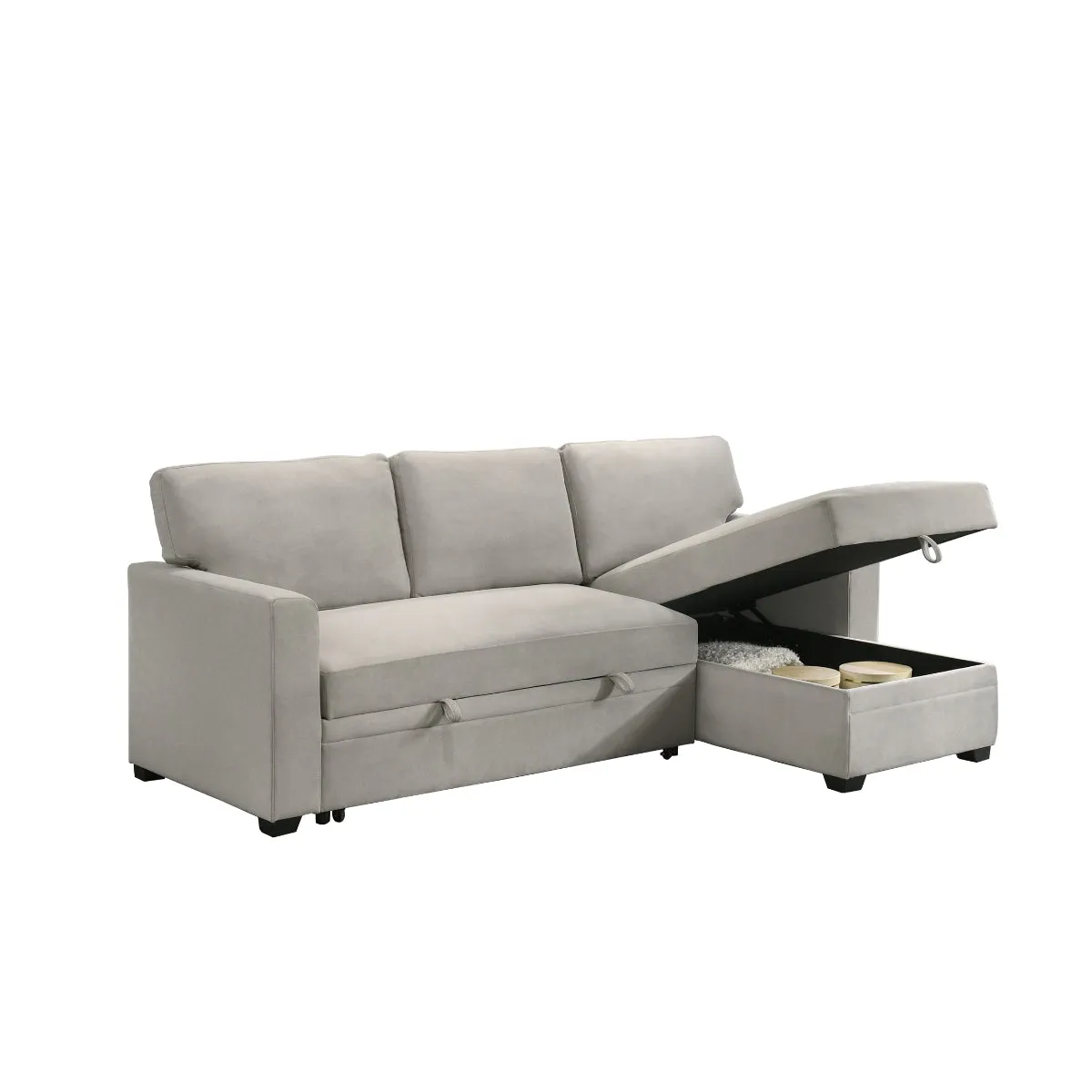 Beige 2-Piece Sectional with Pull-Out Sleeper & Reversible Storage Chaise