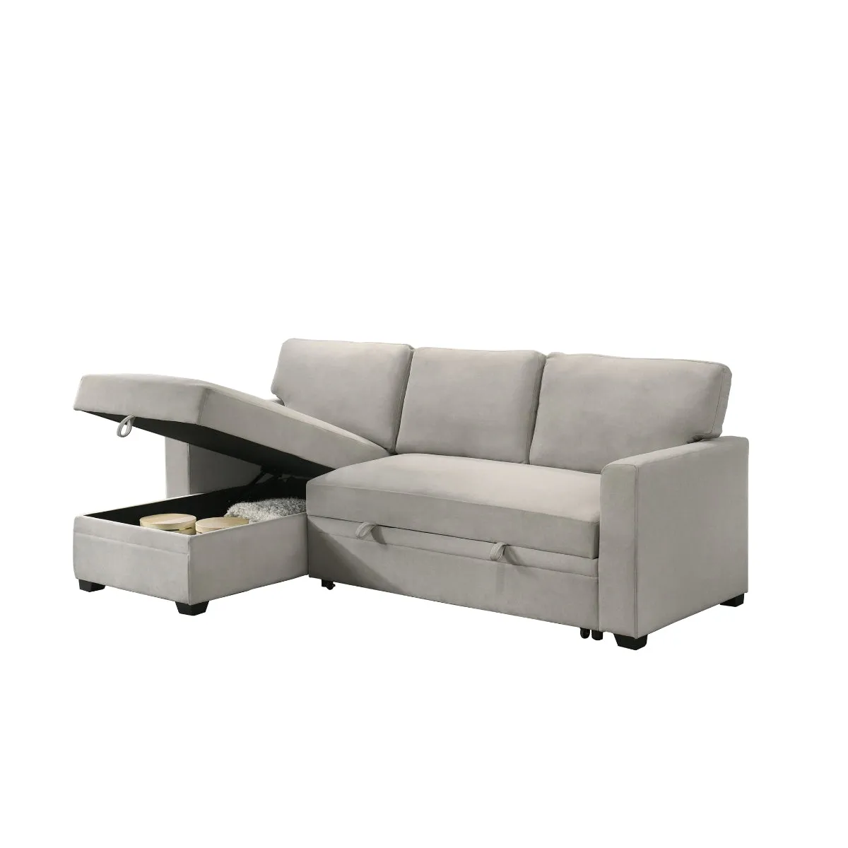 Beige 2-Piece Sectional with Pull-Out Sleeper & Reversible Storage Chaise