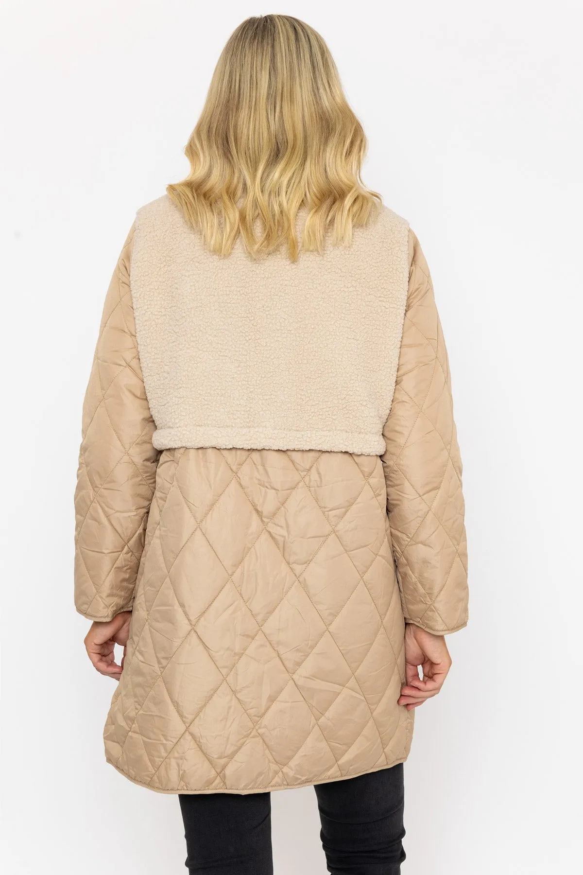 Beige Quilted Jacket With Contrast Fabric