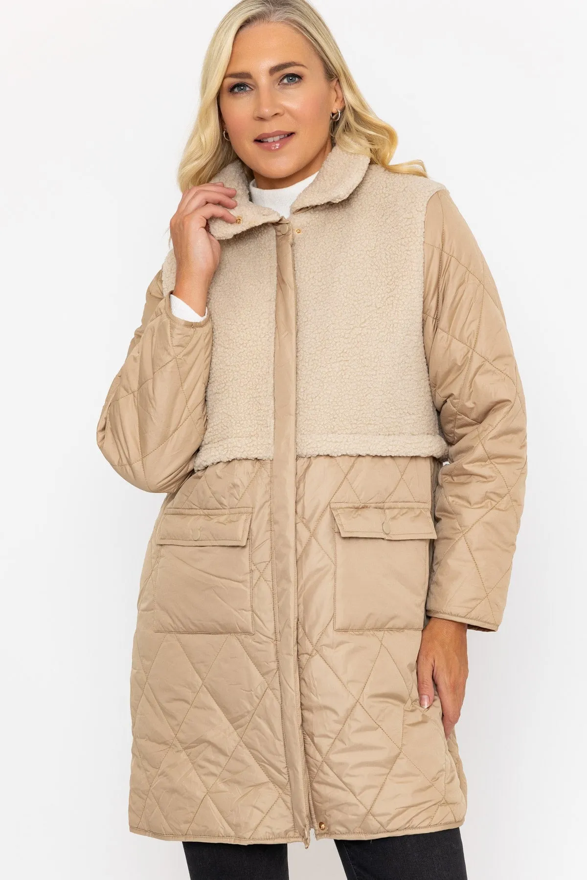 Beige Quilted Jacket With Contrast Fabric