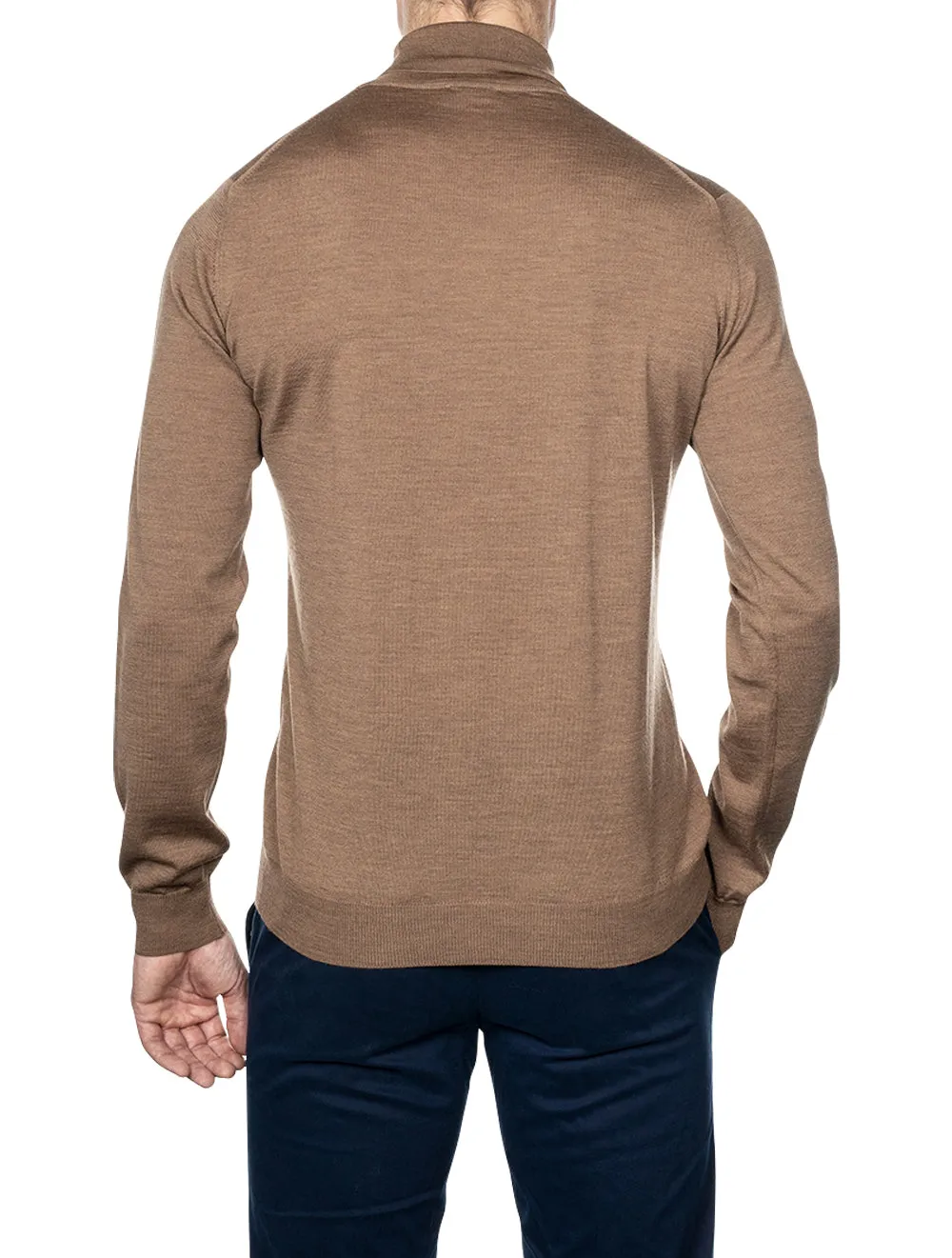 Beige Roll Neck Fine Merino Wool Jumper