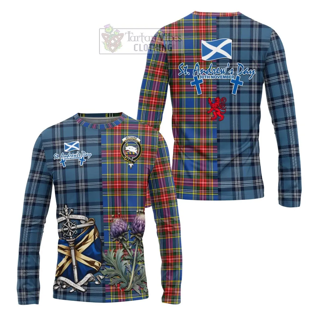 Bethune Tartan Long Sleeve T-Shirt Happy St. Andrew's Day Half Tartan Style