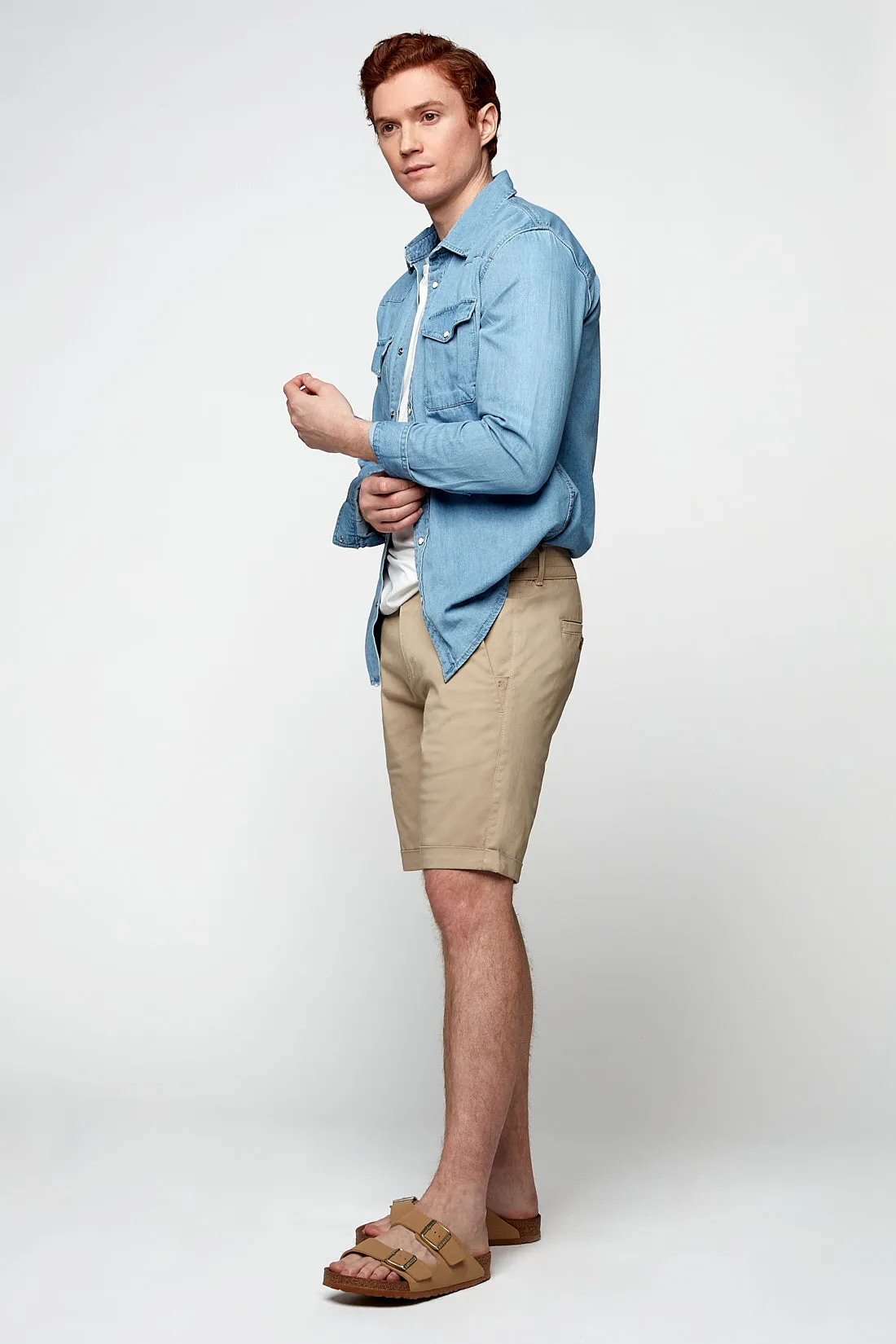 BILLY - Elastic Waist Roll Up Shorts - Tan