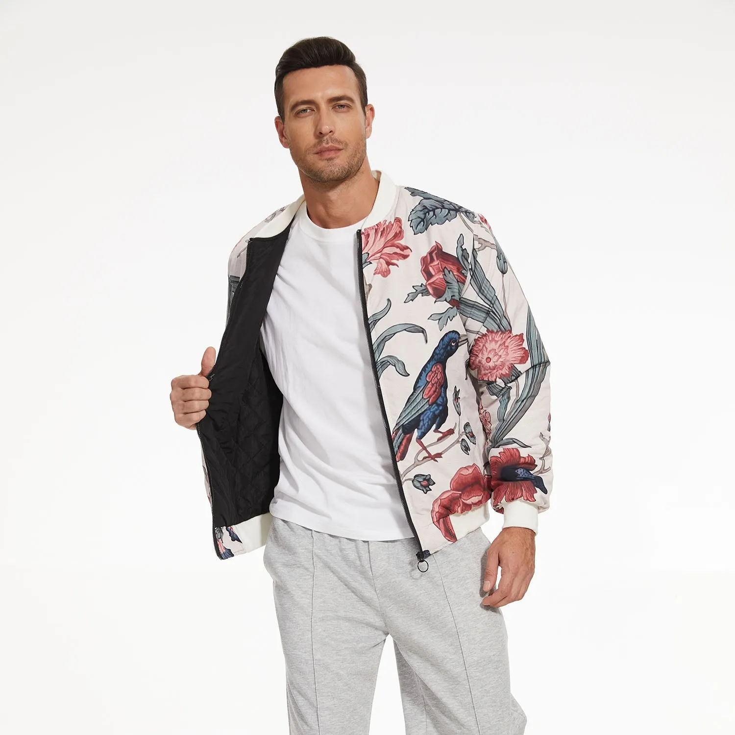 Bird on the Vine Unisex Quilted Bomber Jacket