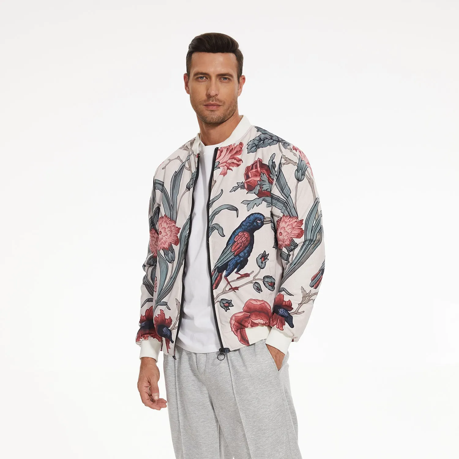 Bird on the Vine Unisex Quilted Bomber Jacket