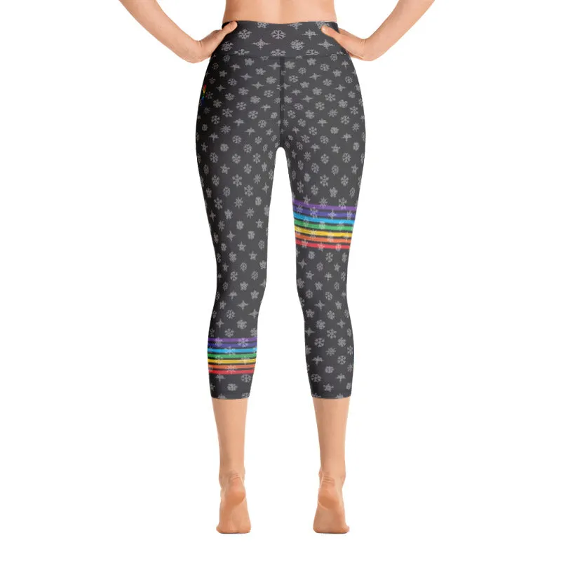 Black Chakra Snowflakes High Waist Yoga Capri Leggings