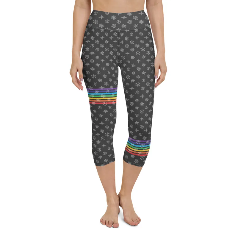 Black Chakra Snowflakes High Waist Yoga Capri Leggings