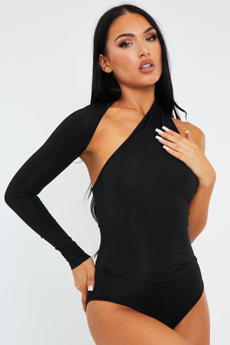 Black One Sleeve Slinky Bodysuit - Adeen