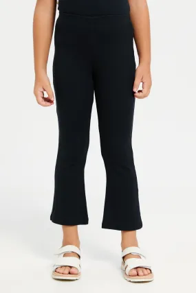 Black Rib Flared Leggings