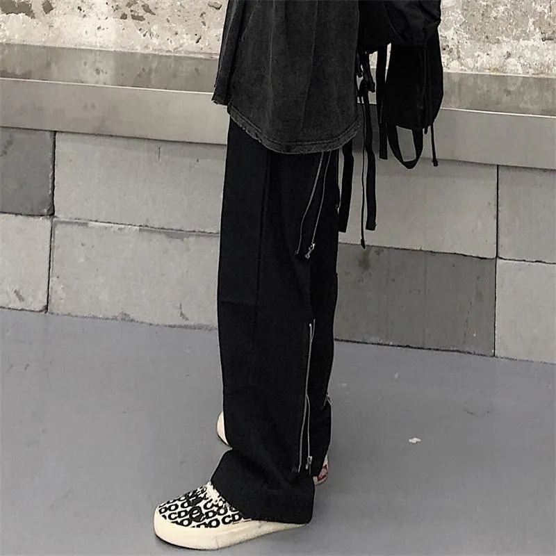 Black Techwear Back Zipper Straight Oversized Pants