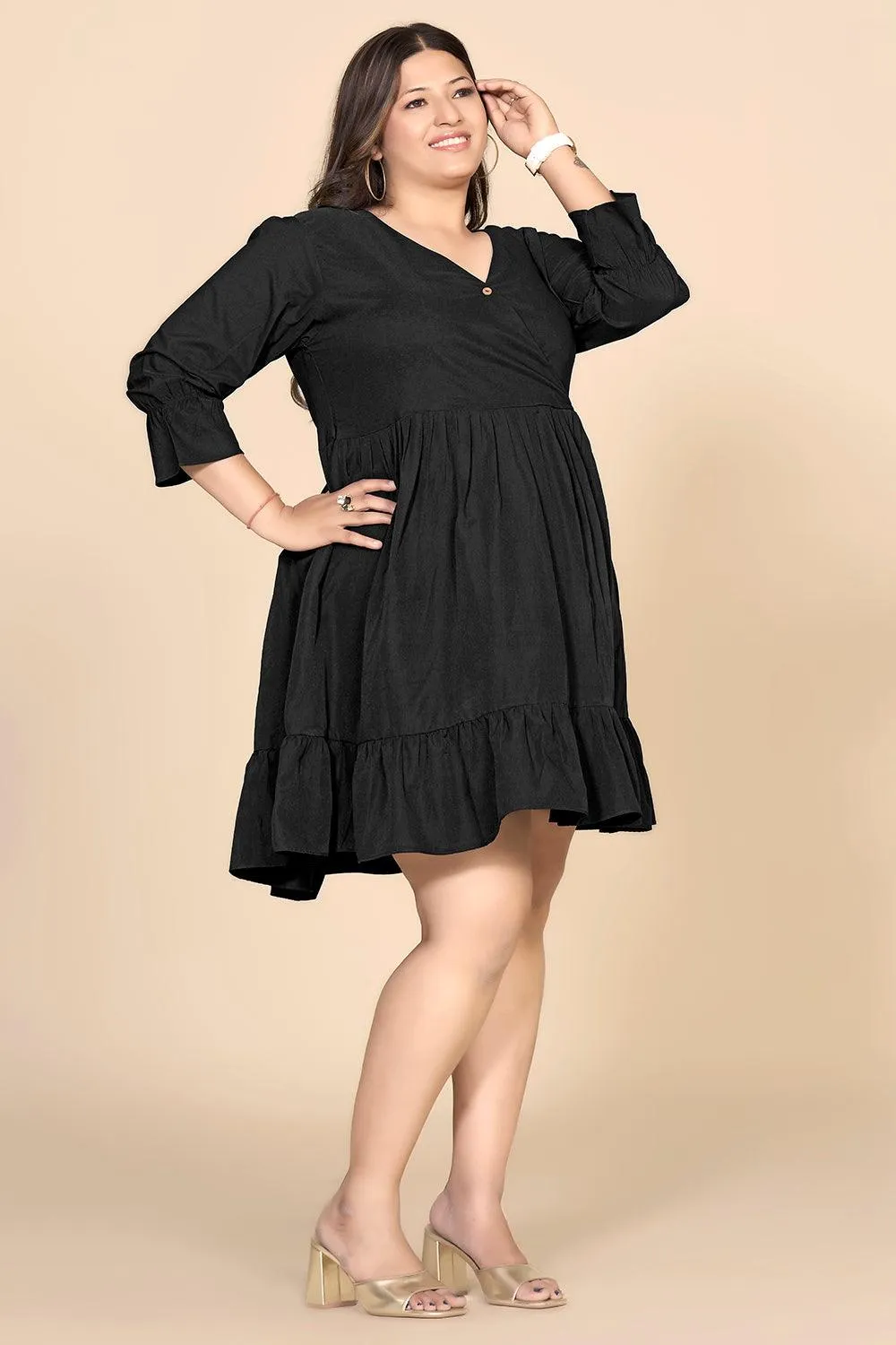 Black V-Neck Fit & Flare Dress