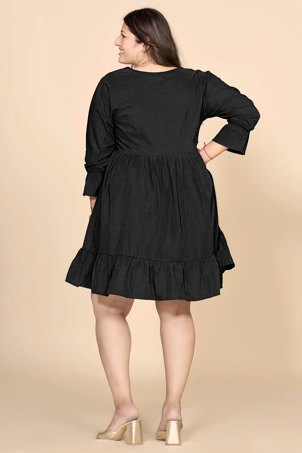 Black V-Neck Fit & Flare Dress