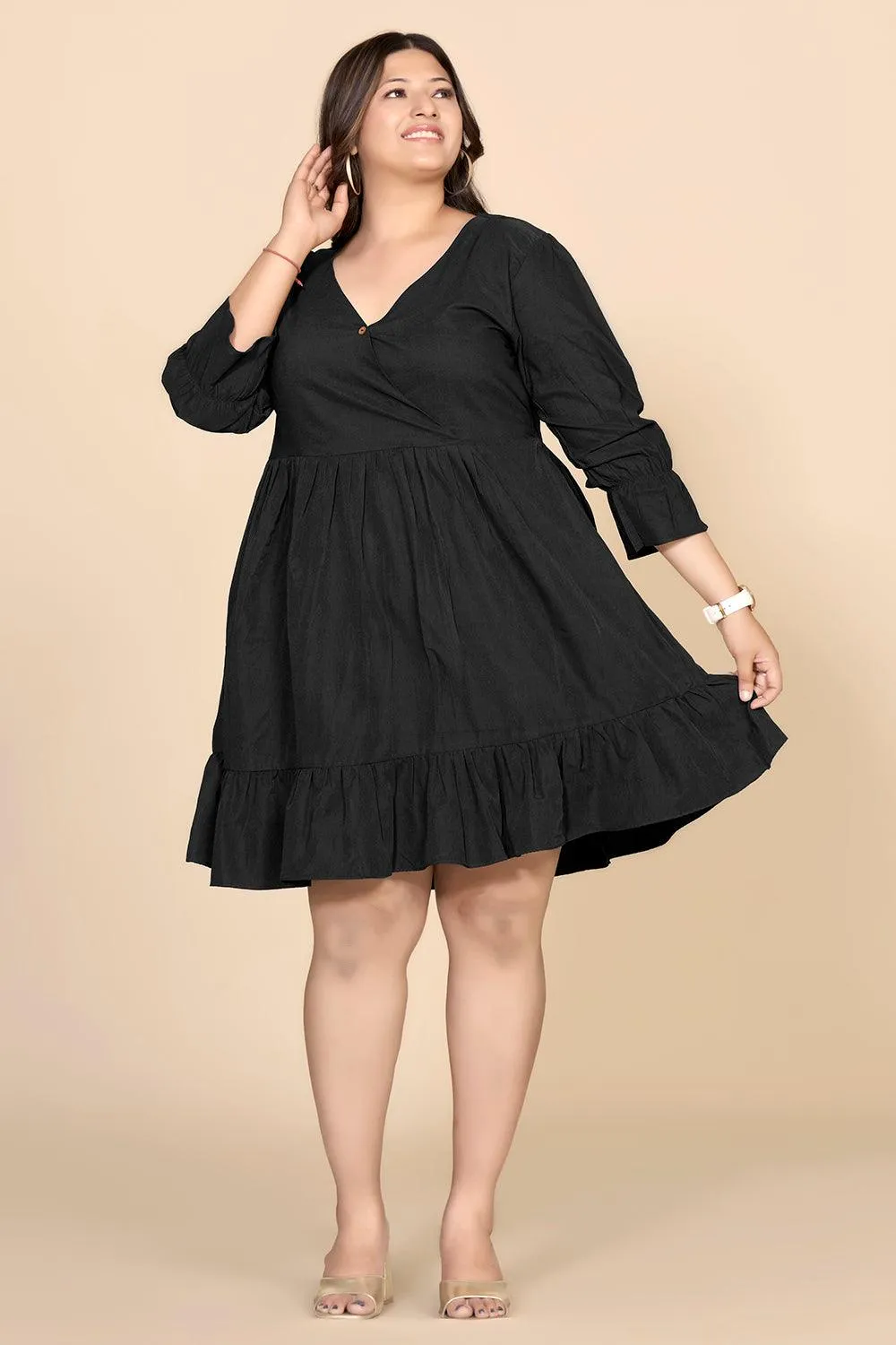 Black V-Neck Fit & Flare Dress