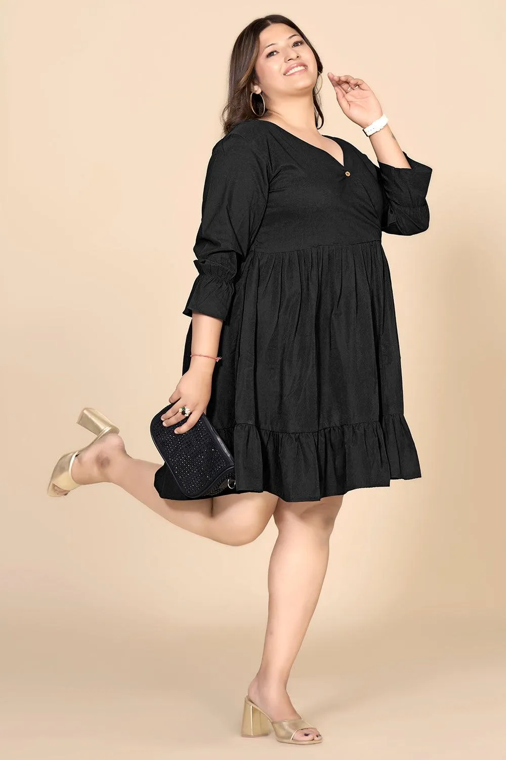 Black V-Neck Fit & Flare Dress