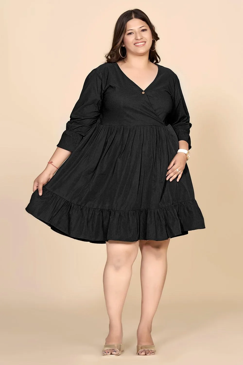 Black V-Neck Fit & Flare Dress