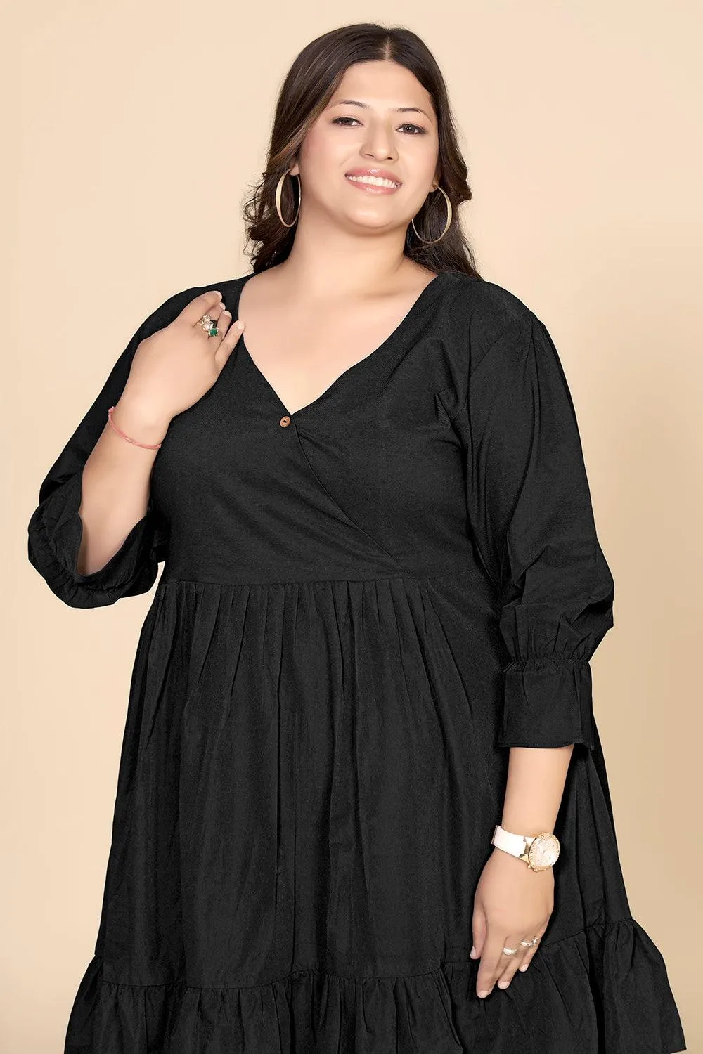 Black V-Neck Fit & Flare Dress