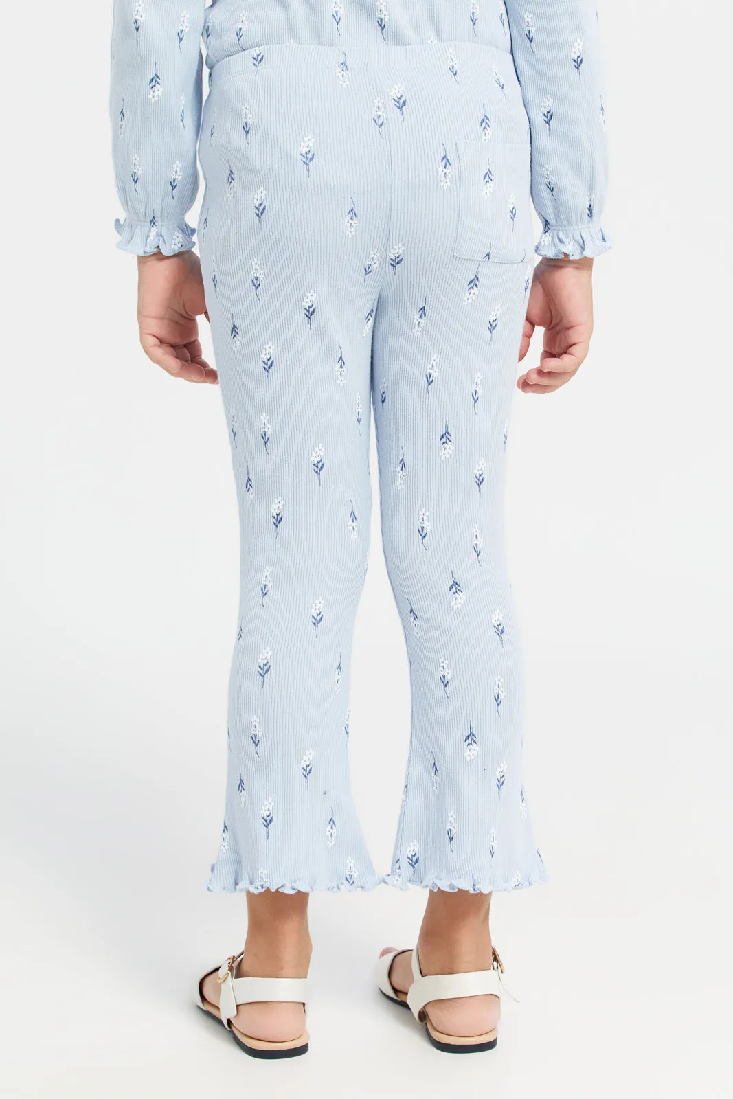 Blue Floral Aop Rib Leggings