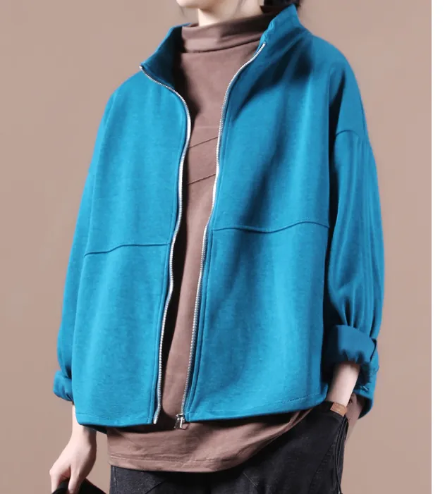 Blue Short Women Casual Plus Size Fall Plus Size Coat Jacket JT200945