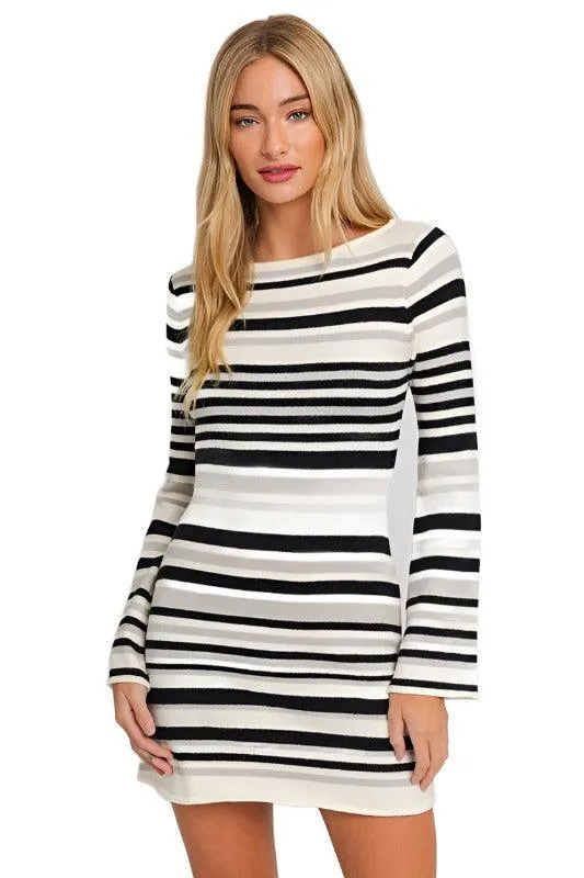 Boat Neck Bell Sleeve Sweater Dress