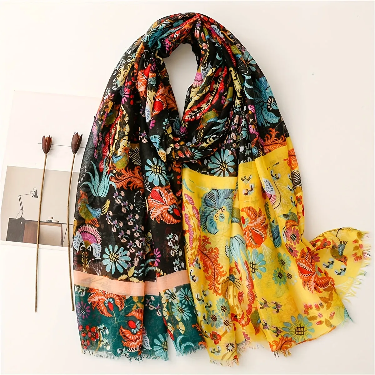 Bohemian Chic Warm Travel Shawl with Tassels – Womens Versatile Retro Print Scarf for All Seasons