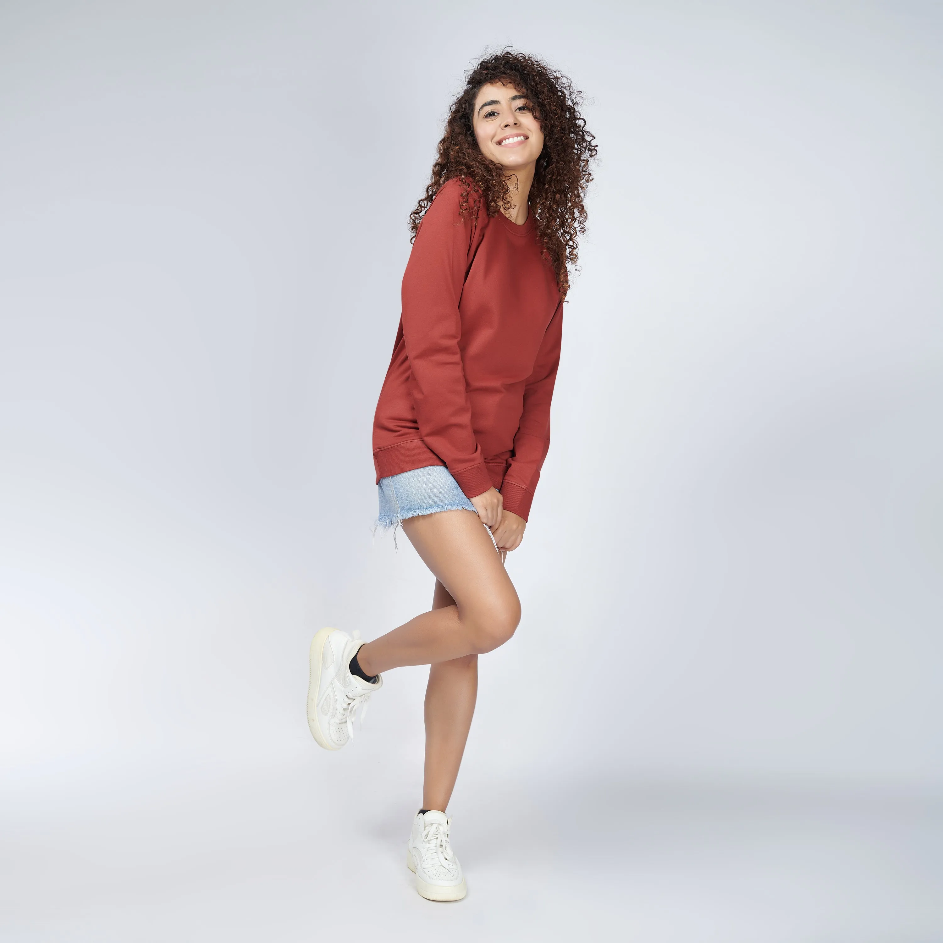 Brick Red Crew Neck Sweatshirt for Women