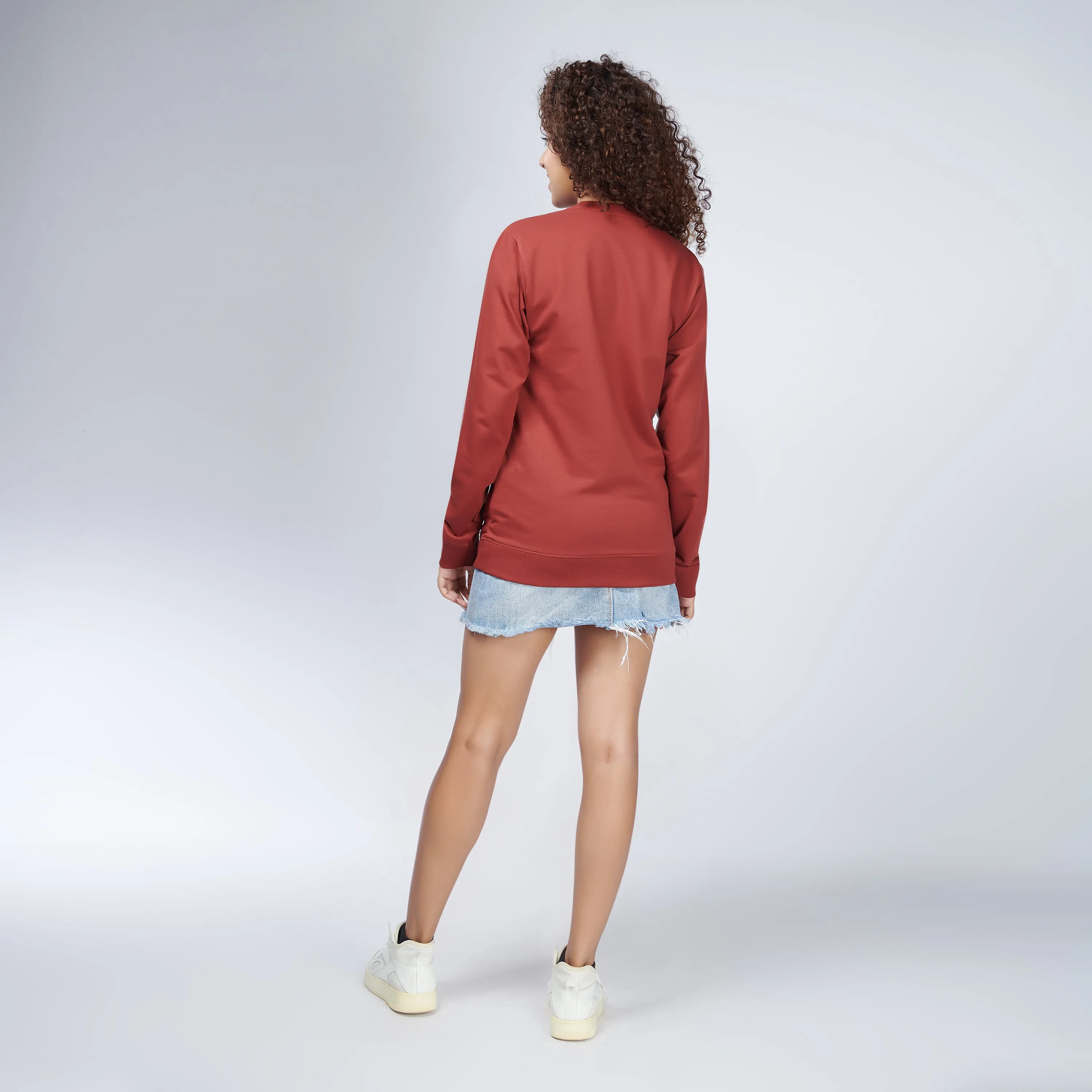 Brick Red Crew Neck Sweatshirt for Women