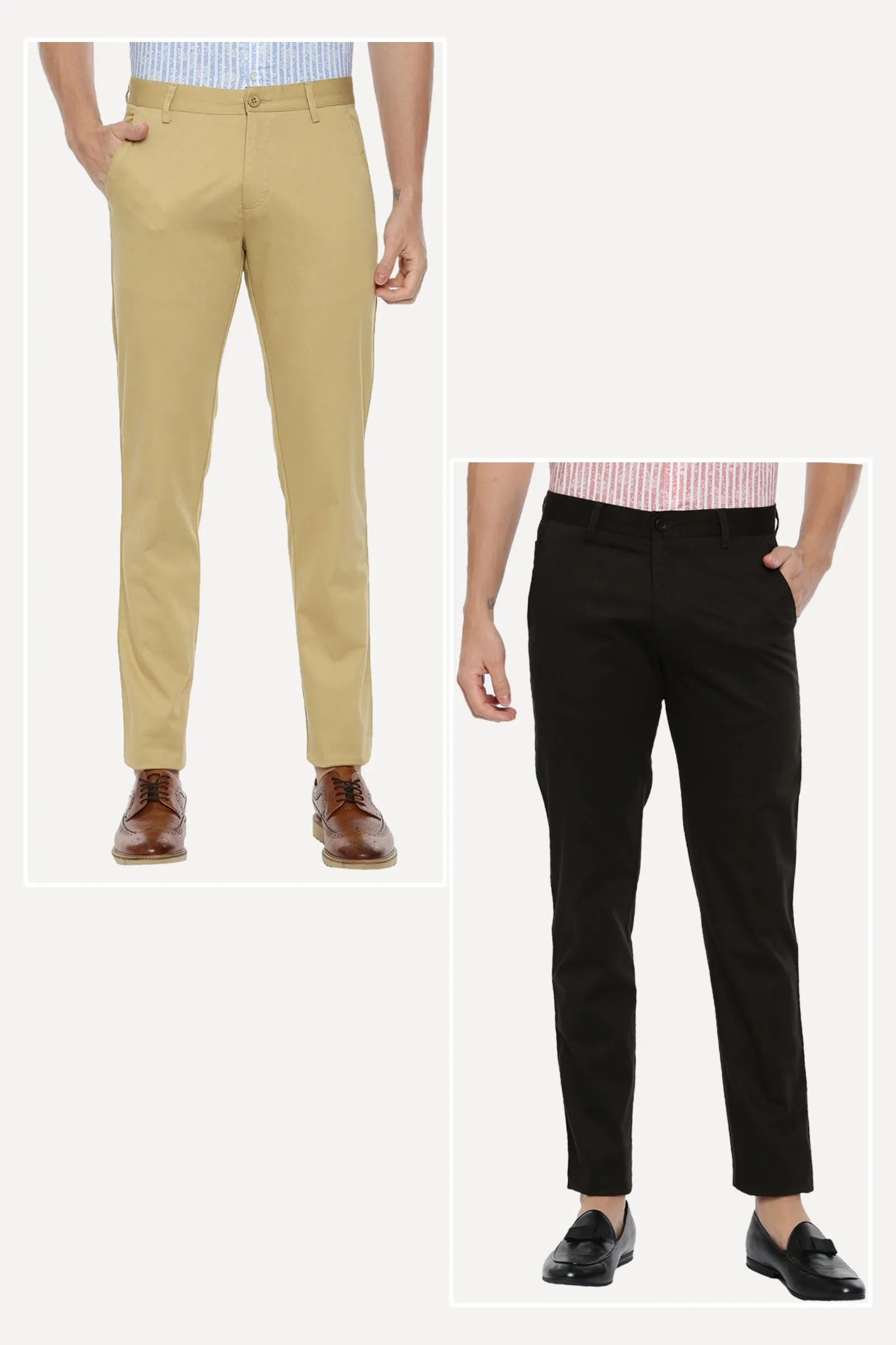 Bronx Chinos - Light Khaki and Charcoal Black Pack of 2 Trousers For Men | Ariser