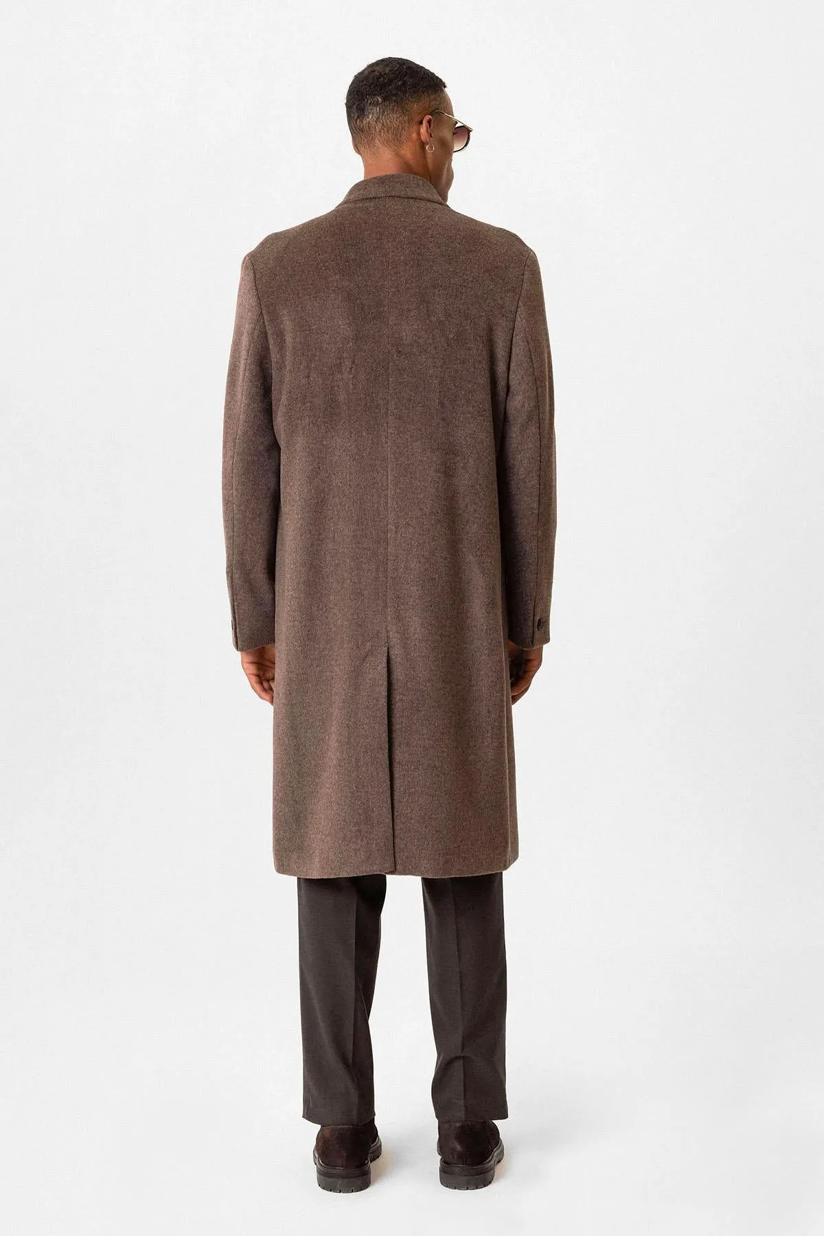 Brown Textured Double-Breasted Men's Coat - Wessi