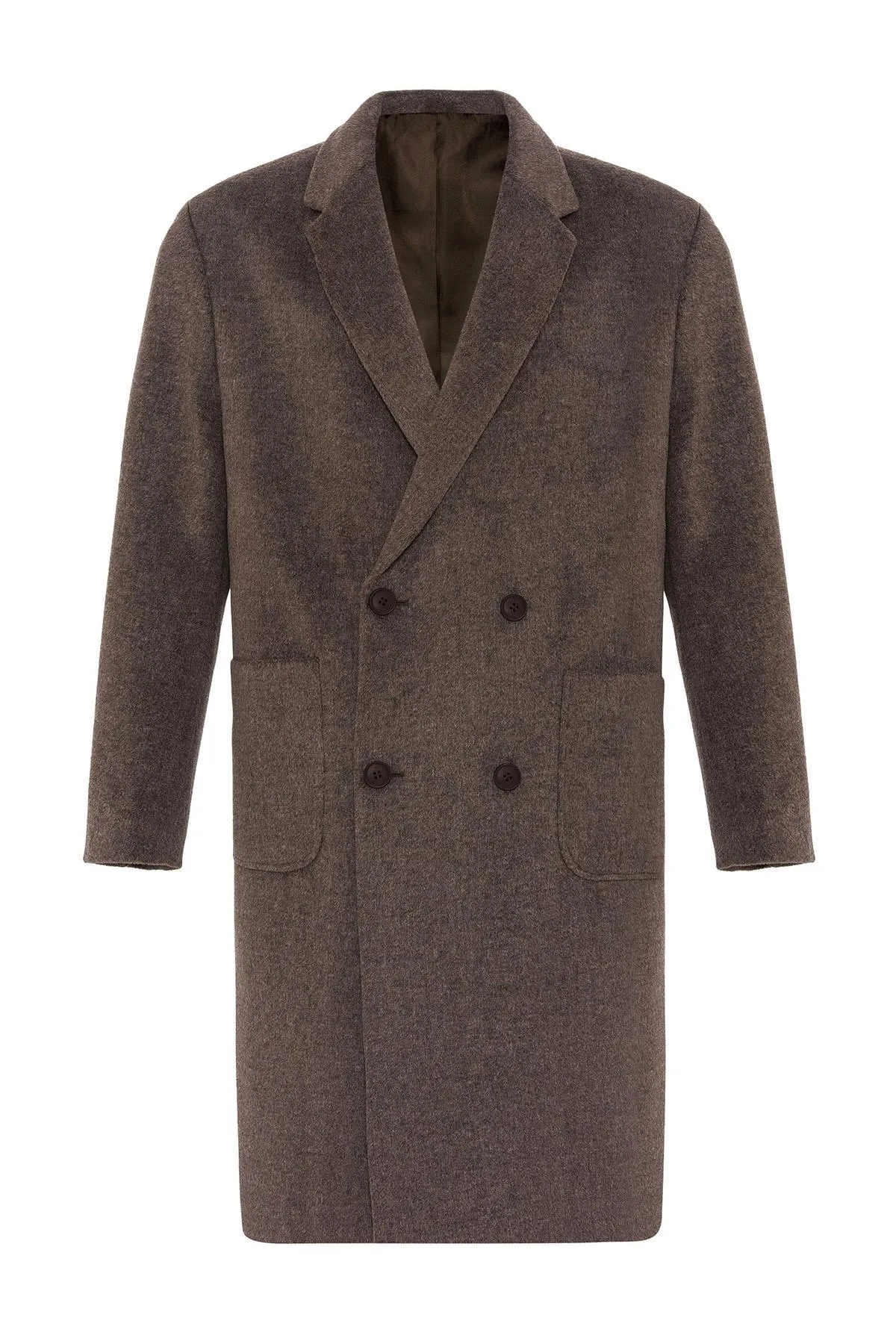 Brown Textured Double-Breasted Men's Coat - Wessi