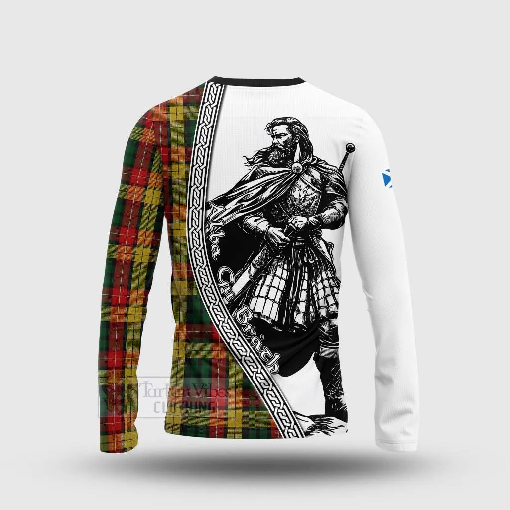 Buchanan Tartan Clan Crest Long Sleeve T-Shirt with Highlander Warrior Celtic Style