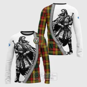 Buchanan Tartan Clan Crest Long Sleeve T-Shirt with Highlander Warrior Celtic Style