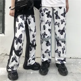 Butterfly Pattern Stitching Denim Oversized Pants