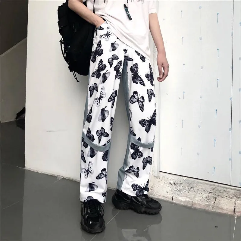 Butterfly Pattern Stitching Denim Oversized Pants