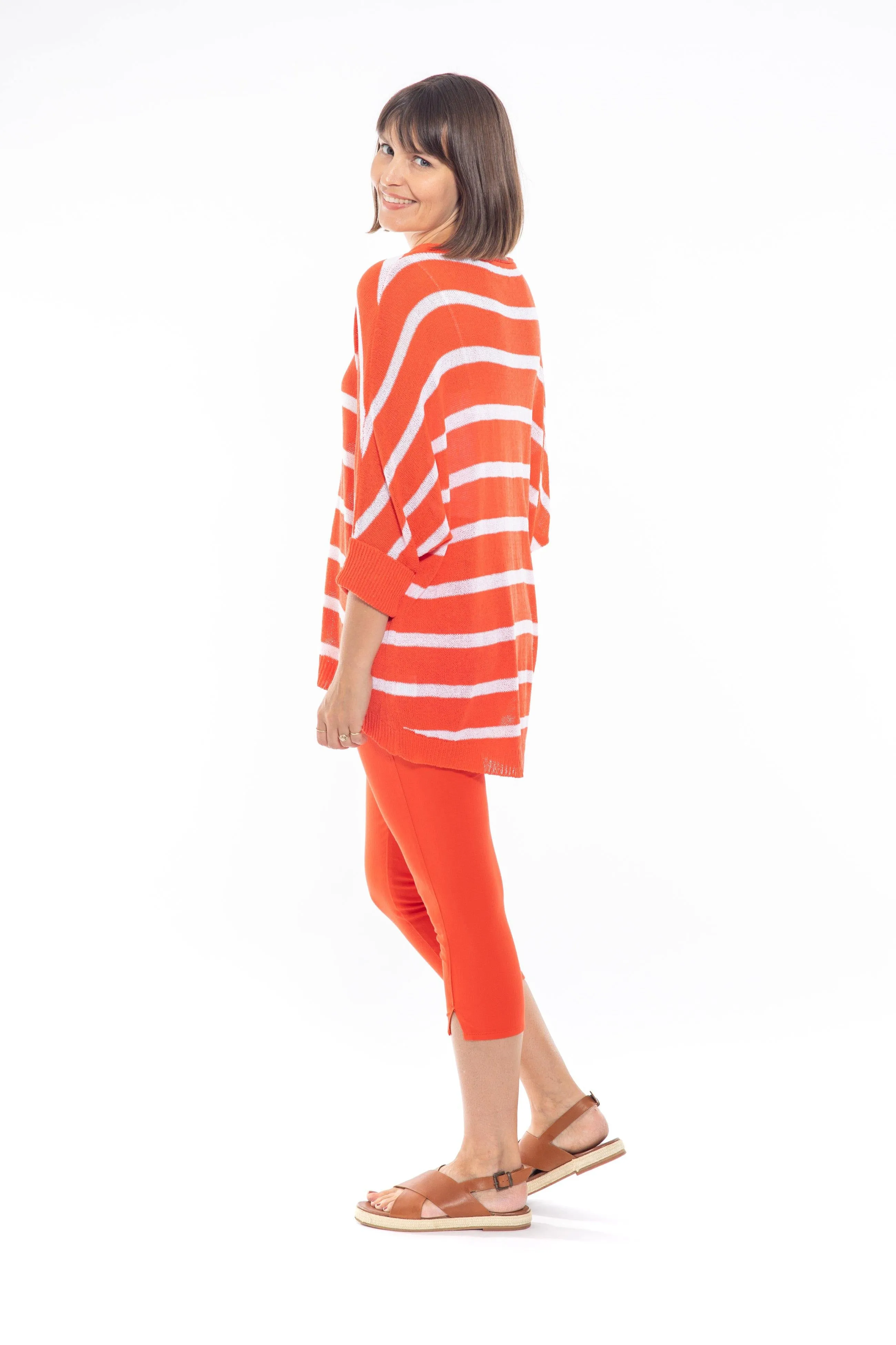 Cafe Latte Stripe Batwing Knit Top Orange Wash