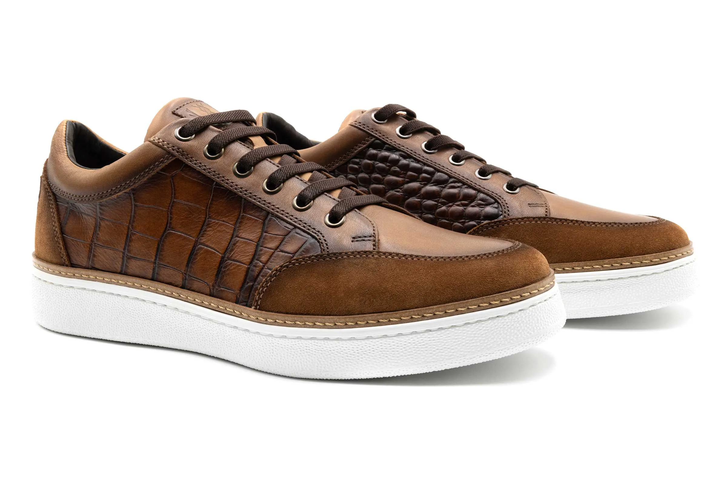 Carson Alligator Grain Sneakers - Pecan