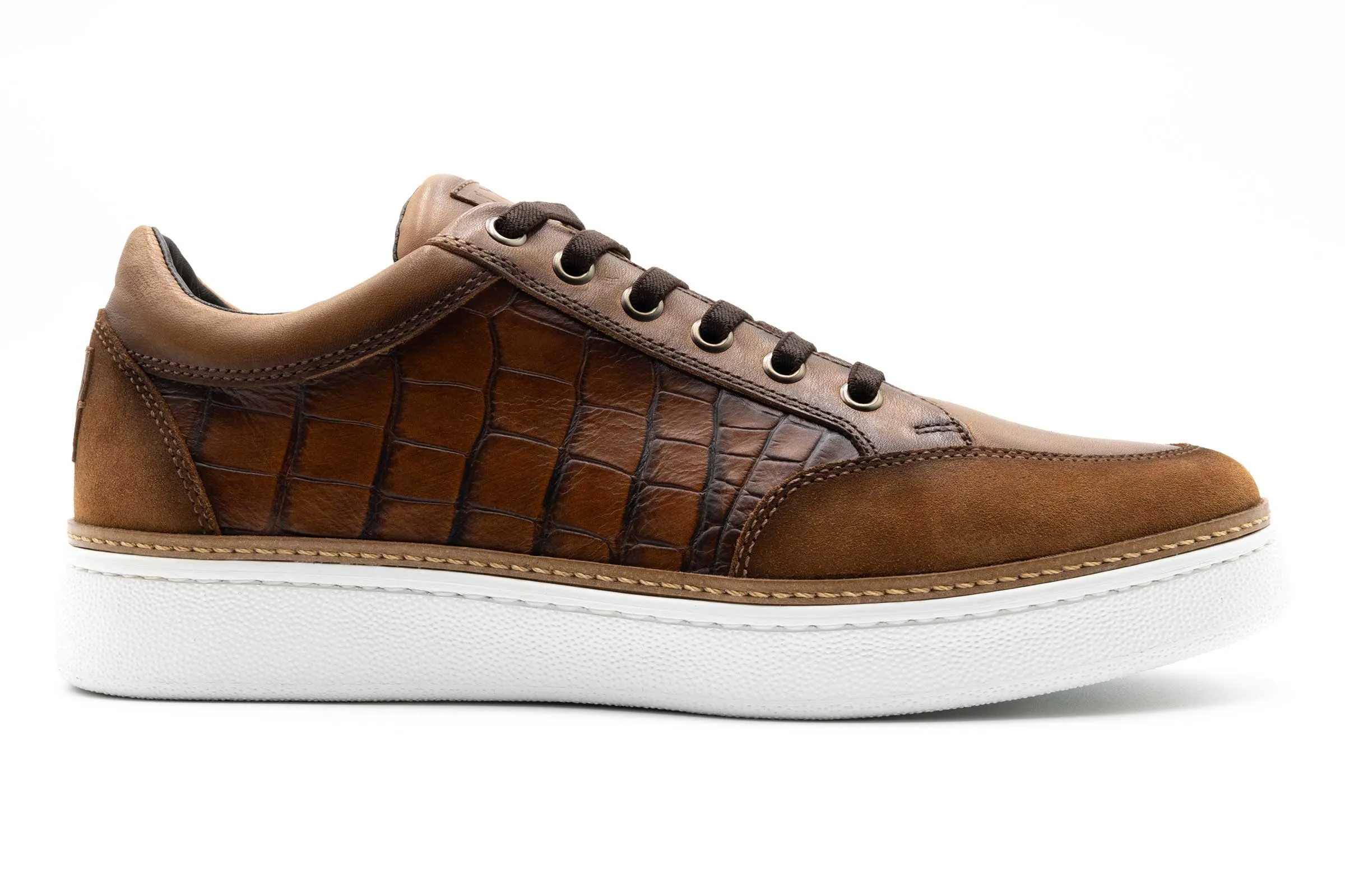 Carson Alligator Grain Sneakers - Pecan